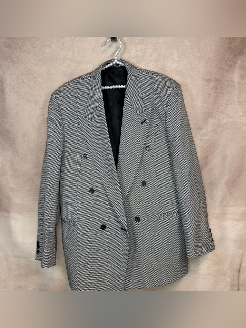 Classic Double-Breasted Houndstooth Sport Coat Blazer